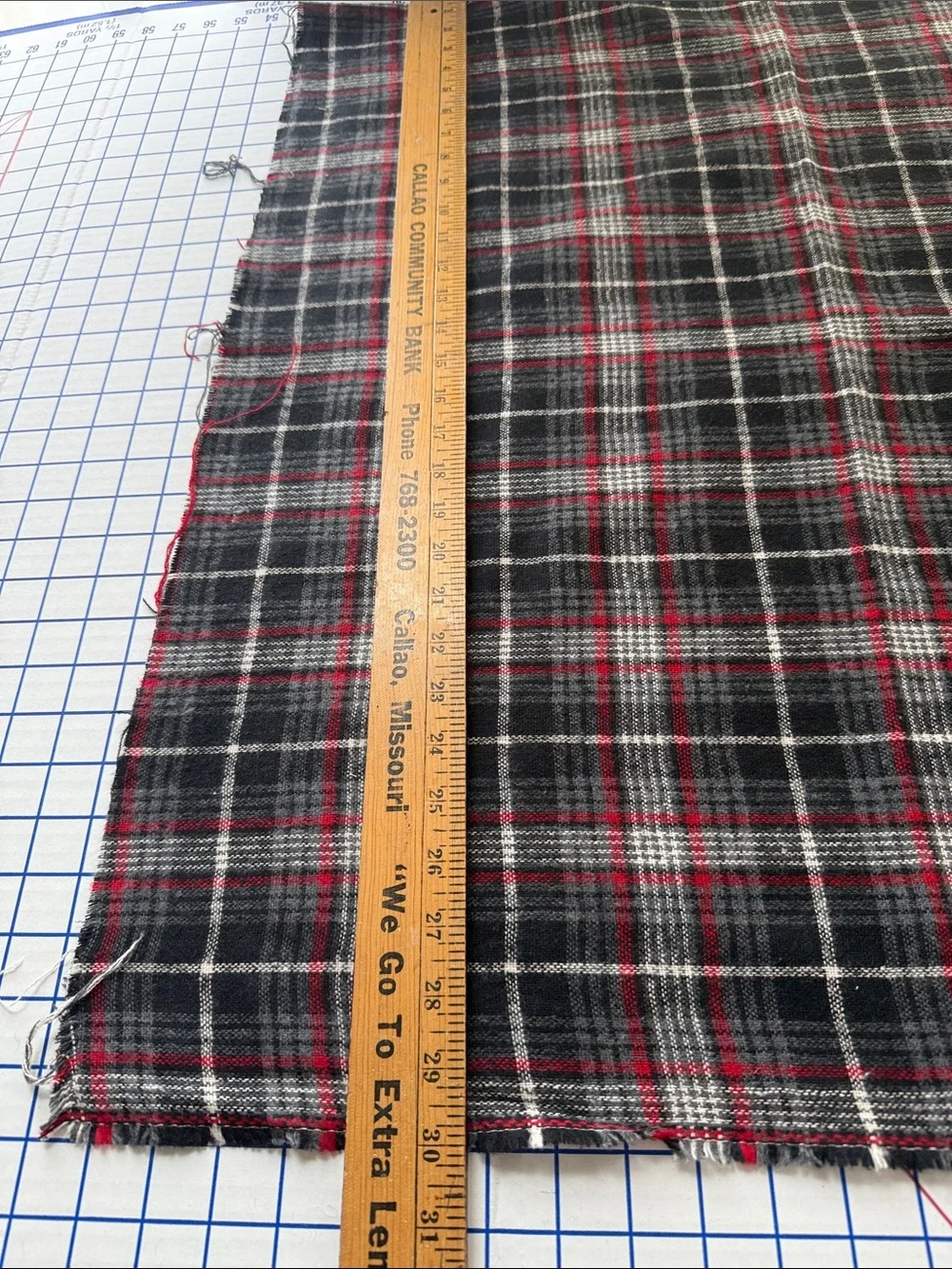 Vintage Wool or Blend Plaid Fabric 1 1/3 Yds x 60 Charcoal Red Ivory Soft